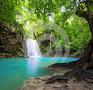 Waterfall landscape background. Beautiful nature