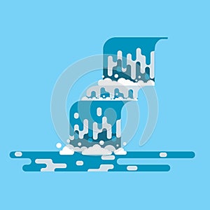 Waterfall landscape. Mountain river with cascade. Vector flat cartoon illustration illustration