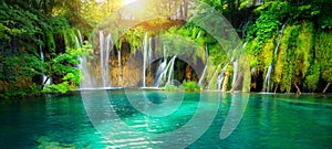 Waterfall landscape of Plitvice Lakes Croatia