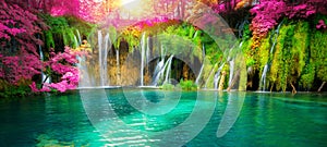 Waterfall landscape of Plitvice Lakes Croatia photo