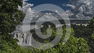 Waterfall landscape. Streams of water cascade from the ledges.