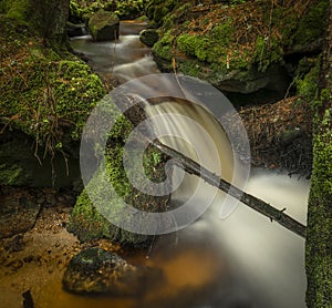 Waterfall on Lesni creek in Sumava national park in spring day