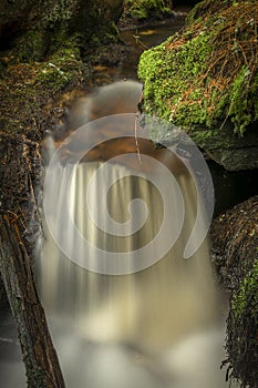 Waterfall on Lesni creek in Sumava national park in spring day