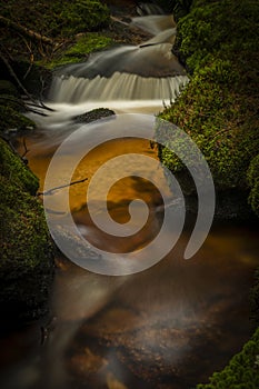 Waterfall on Lesni creek in Sumava national park in spring day