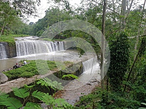 Waterfall is located not far from Mount Merapi in java in indonesia