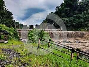 Waterfall is located not far from Mount Merapi in java in indonesia