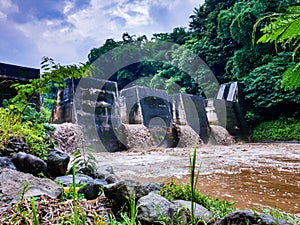 Waterfall is located not far from Mount Merapi in java in indonesia