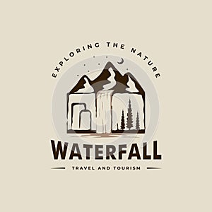 waterfall logo vector vintage illustration template icon graphic design. explore the nature sign or symbol for travel or design