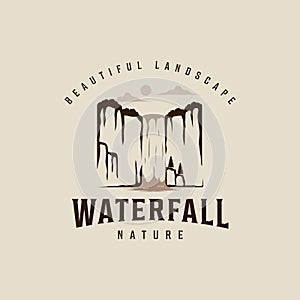 waterfall logo vector vintage illustration template icon graphic design. explore the nature sign or symbol for travel or design