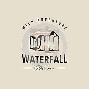 waterfall logo vector vintage illustration template icon graphic design. explore the nature sign or symbol for travel or design