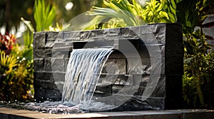 Waterfall made of stone in the garden.