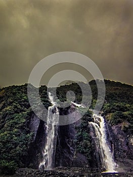 Waterfall in Milford Sound, New Zealand