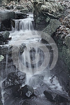 Waterfall in monochrome slow exposure.