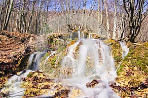 Waterfall on Mostenica travertines in the Uhliarska dolina Valley in Low Tatras mountains