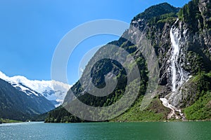 Waterfall Mountain Lake Green Photo taked at  Stillup Lake, Austria photo