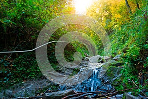 A waterfall in mountain range autumn