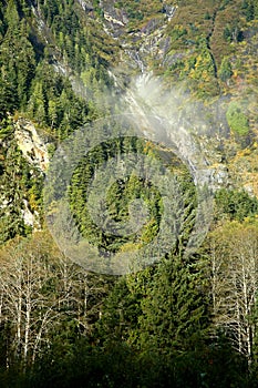 Waterfall between mountains in British Columbia