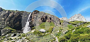 Waterfall in the mountains- Cervino Waterfall - Breuil-Cervinia, Italy