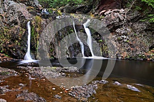 Waterfall in the mountains. Victoria Park. Waterfall in Nova Scotia. Canada