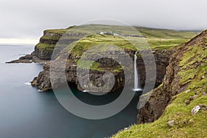 Waterfall Mulafossur on Faroe Islands, Denmark