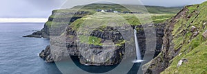 Waterfall Mulafossur on Faroe Islands, Denmark