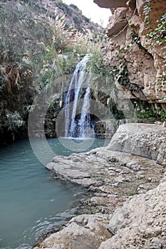 Waterfall in national park Ein Gedi near the Dead Sea in Israel