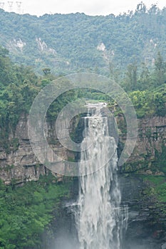 Waterfall nature landscape. Famous tourist attractions and landmarks destination in Icelandic nature landscape. Salto de