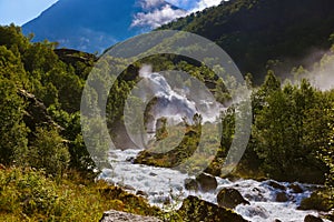 Waterfall near Briksdal glacier - Norway