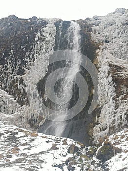 Waterfall near Seljalandsfoss waterfall in winter. Iceland