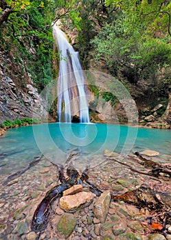 Waterfall in Neda River Messinia, Greece