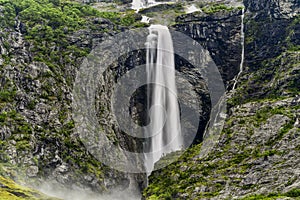 Waterfall in northern Norway, glacier Kjenndalsbreen