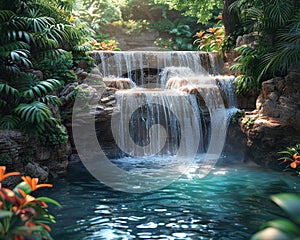 Waterfall oasis digitally created in Photoshop