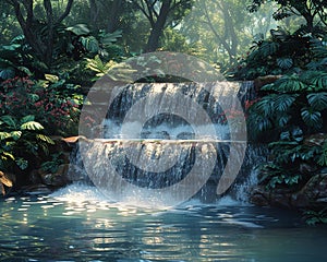 Waterfall oasis digitally created in Photoshop