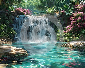 Waterfall oasis digitally created in Photoshop