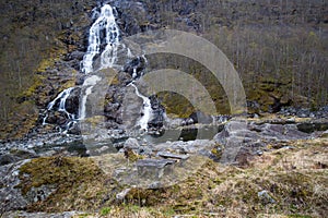 Waterfall opposite a roadside rest stop