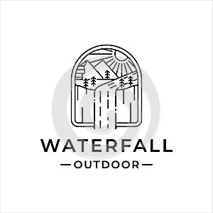 waterfall outdoor logo line art vector illustration template icon graphic design. simple minimalist of nature and adventure logo