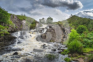 Waterfall on Owenreagh River, running through Molls Gap in MacGillycuddys Reeks mountains