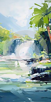Waterfall Painting In The Style Of Atey Ghailan photo