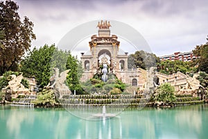 Waterfall in Parc de la Ciutadella, Barcelona, Spain