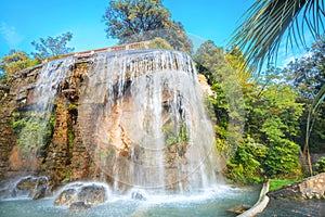 Waterfall in Parc de la Colline du Chateau. Nice, Cote d`Azur, France