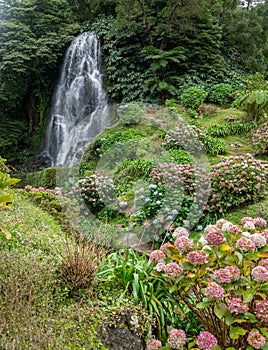 Waterfall at Parque Natural Da Ribeira Dos Caldeiroes, Sao Miguel, Azores, Portugal photo