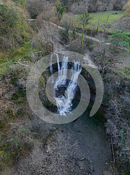 Waterfall of Penaladros in Cozuela aerial view, Burgos, Spain photo