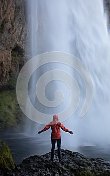 Waterfall person iceland Seljalandsfoss travel