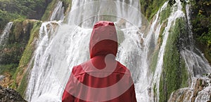 Waterfall person iceland Seljalandsfoss travel