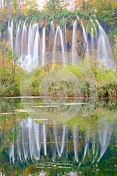 Waterfall the Plitvice Lakes in autumn