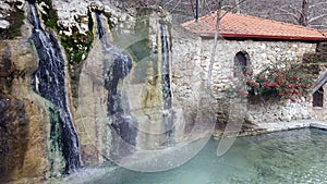 Waterfall and pool at Loutra Pozar of Aridaia in Macedonia photo