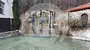Waterfall and pool at Loutra Pozar of Aridaia in Macedonia photo