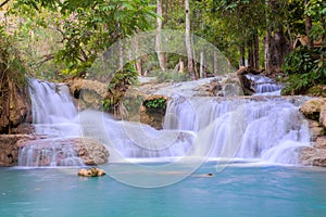 Waterfall in rain forest (Tat Kuang Si Waterfalls)