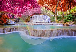 Waterfall in rain forest (Tat Kuang Si Waterfalls. )