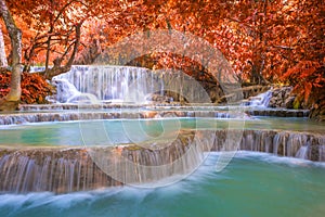 Waterfall in rain forest (Tat Kuang Si Waterfalls at Laos